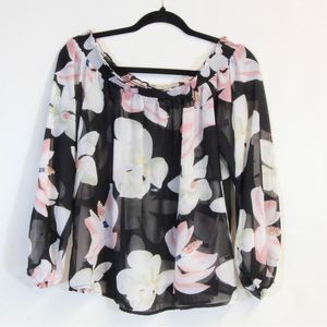 I Jeans by Buffalo Black Floral Off Shoulder Women's Size Medium